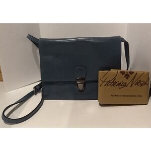 Patricia Nash Crossbody Purse Leather Blue/gray 7.25" Tall 9" Wide‎